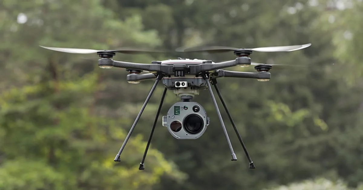 EO/IR gimbal with laser rangefinder module on a multirotor UAV